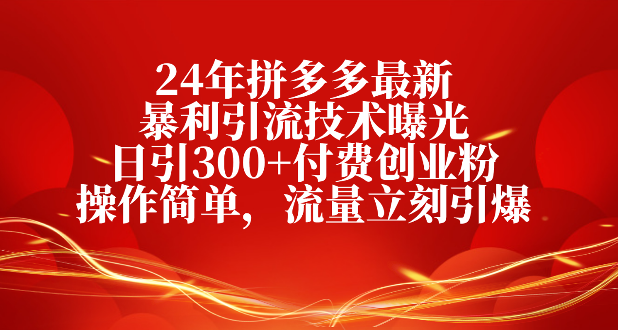 （10559期）24年拼多多最新暴利引流技术曝光，日引300+付费创业粉，操作简单，流量…-新星起源