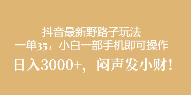 （10766期）抖音最新野路子玩法，一单35，小白一部手机即可操作，，日入3000+，闷…-新星起源