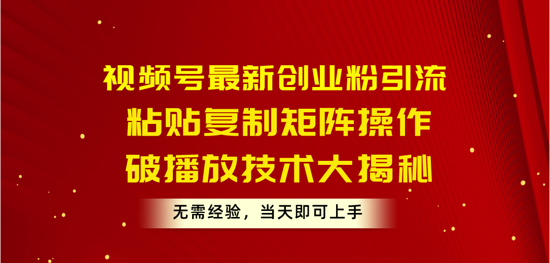 （10803期）视频号最新创业粉引流，粘贴复制矩阵操作，破播放技术大揭秘，无需经验…-新星起源