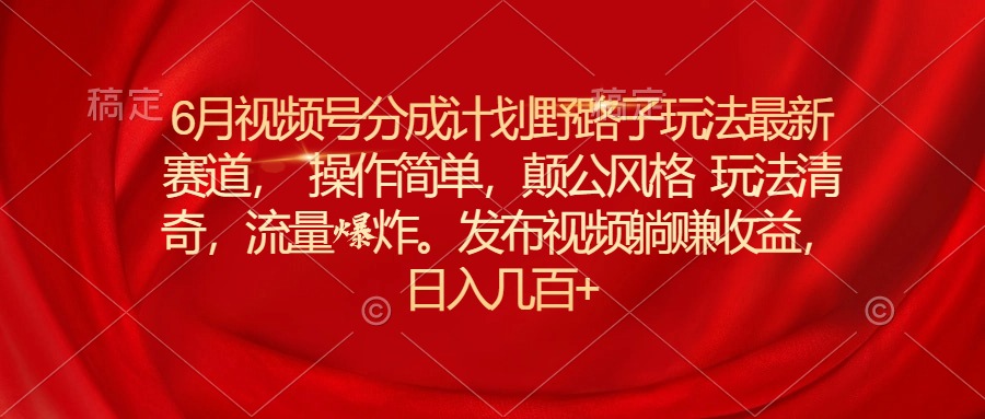 （11040期）6月视频号分成计划野路子玩法最新赛道操作简单，颠公风格玩法清奇，流…-新星起源