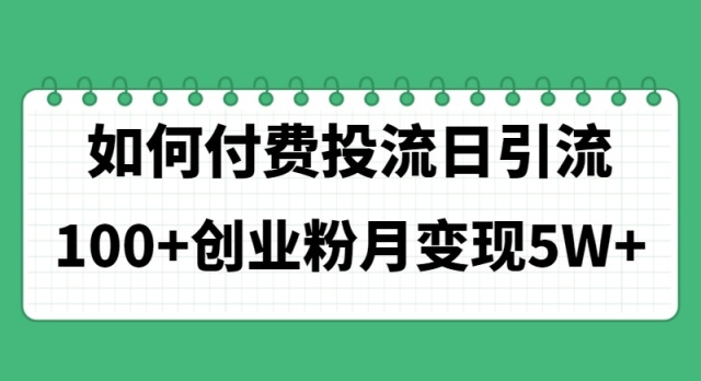 （11155期）如何通过付费投流日引流100+创业粉月变现5W+-新星起源