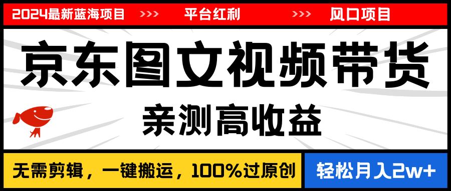 （11147期）2024最新蓝海项目，逛逛京东图文视频带货，无需剪辑，月入20000+-新星起源