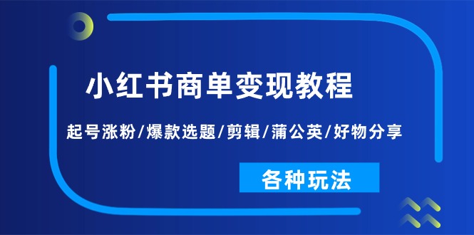 （11164期）小红书商单变现教程：起号涨粉/爆款选题/剪辑/蒲公英/好物分享/各种玩法-新星起源