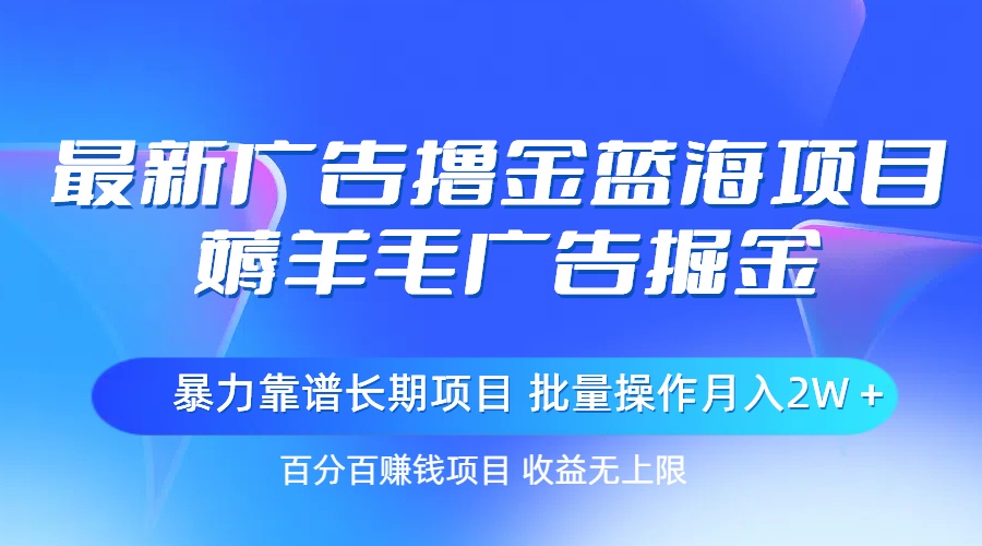 （11193期）最新广告撸金蓝海项目，薅羊毛广告掘金 长期项目 批量操作月入2W＋-新星起源