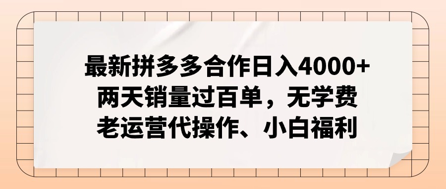 （11343期）最新拼多多合作日入4000+两天销量过百单，无学费、老运营代操作、小白福利-新星起源