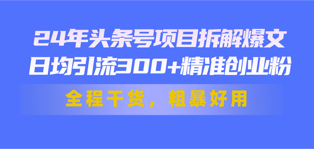 （11397期）24年头条号项目拆解爆文，日均引流300+精准创业粉，全程干货，粗暴好用-新星起源