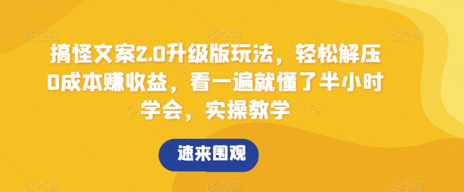 搞怪文案2.0升级版玩法，轻松解压0成本赚收益，看一遍就懂了半小时学会，实操教学【揭秘】-新星起源