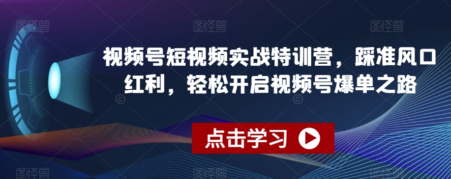 视频号短视频实战特训营，踩准风口红利，轻松开启视频号爆单之路-新星起源