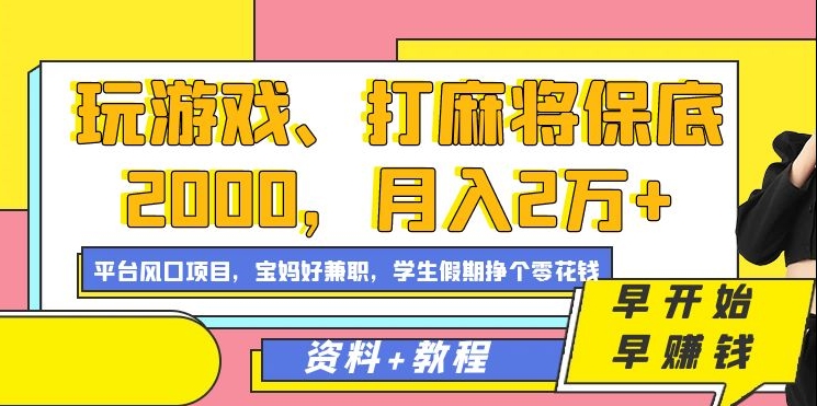 玩游戏、打麻将保底2000，月入2万+，平台风口项目【揭秘】-新星起源