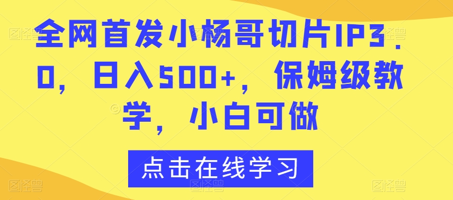 全网首发小杨哥切片IP3.0，日入500+，保姆级教学，小白可做【揭秘】-新星起源