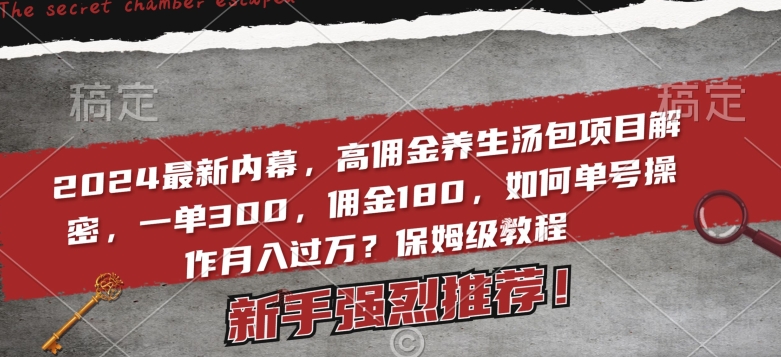 2024最新内幕，高佣金养生汤包项目解密，一单300，佣金180，如何单号操作月入过万？保姆级教程【揭秘】-新星起源