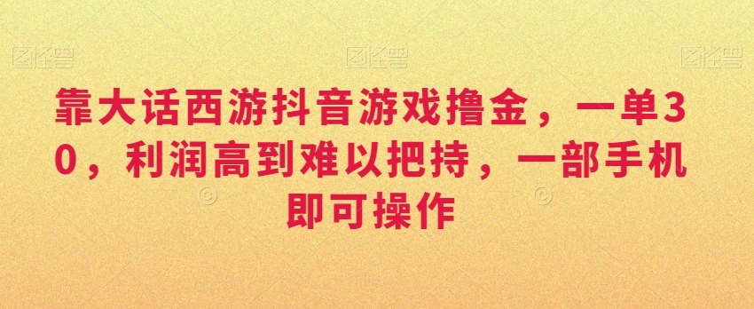 靠大话西游抖音游戏撸金，一单30，利润高到难以把持，一部手机即可操作，日入3000+【揭秘】-新星起源