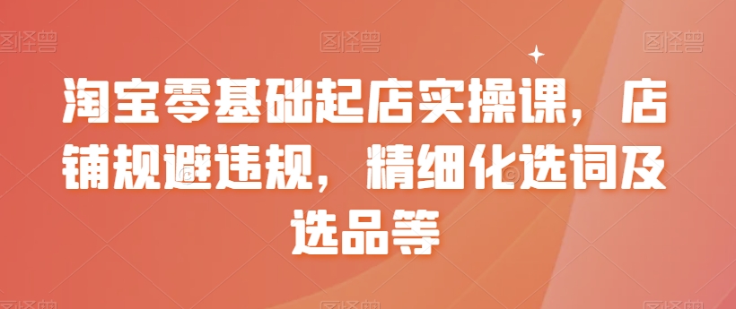 淘宝零基础起店实操课，店铺规避违规，精细化选词及选品等-新星起源