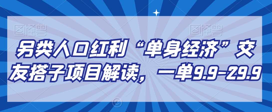 另类人口红利“单身经济”交友搭子项目解读，一单9.9-29.9【揭秘】-新星起源