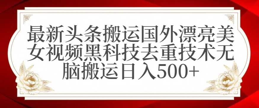 最新头条搬运国外漂亮美女视频黑科技去重技术无脑搬运日入500+【揭秘】-新星起源