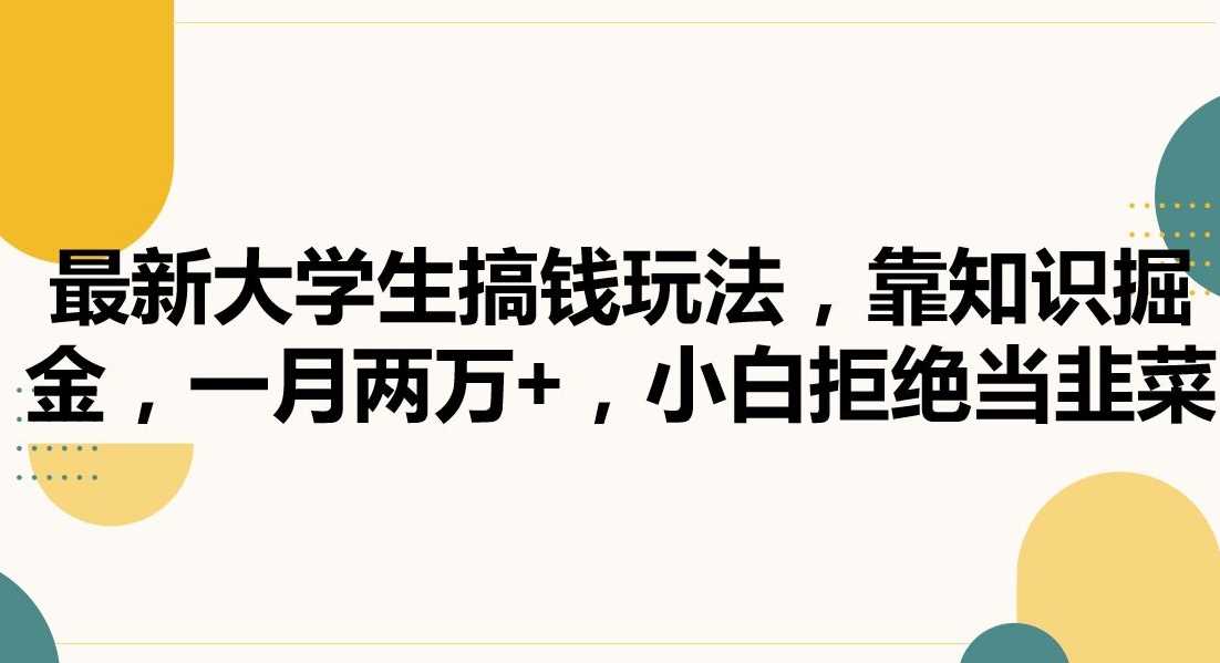 最新大学生搞钱玩法，靠知识掘金，一月两万+，小白拒绝当韭菜【揭秘】-新星起源