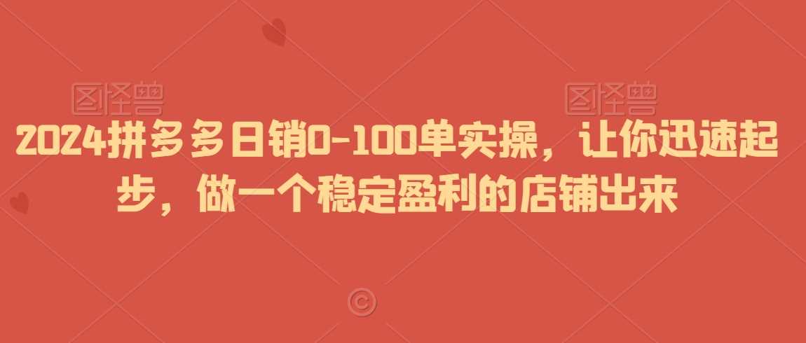 2024拼多多日销0-100单实操，让你迅速起步，做一个稳定盈利的店铺出来-新星起源