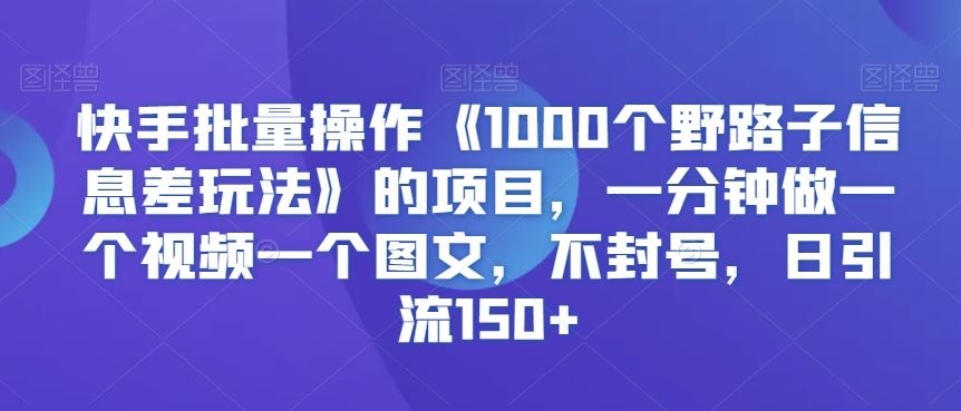 快手批量操作《1000个野路子信息差玩法》的项目，一分钟做一个视频一个图文，不封号，日引流150+【揭秘】-新星起源