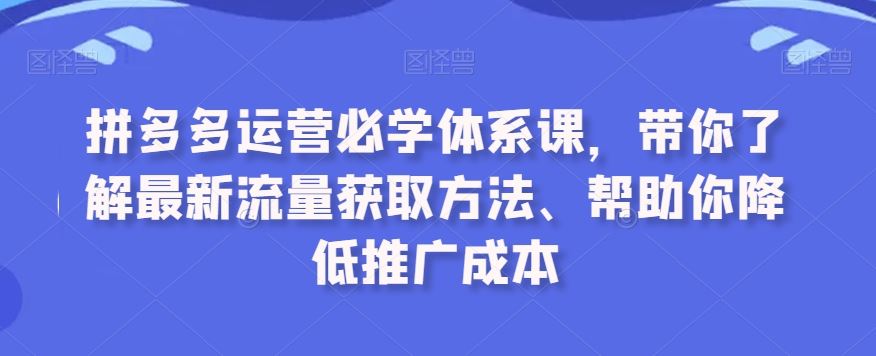 拼多多运营必学体系课，带你了解最新流量获取方法、帮助你降低推广成本-新星起源