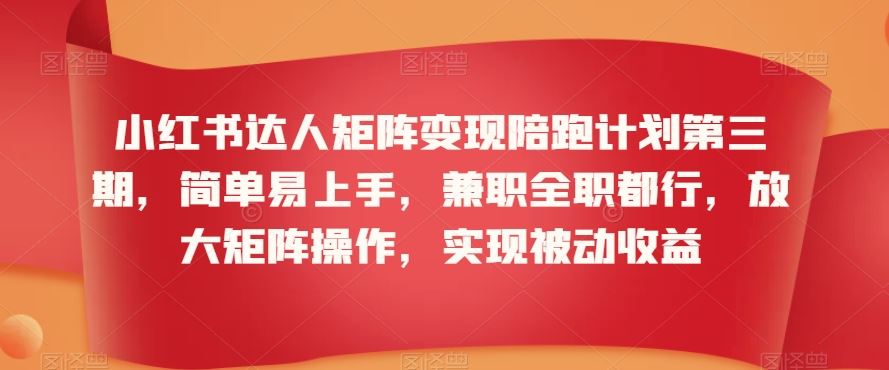 小红书达人矩阵变现陪跑计划第三期，简单易上手，兼职全职都行，放大矩阵操作，实现被动收益-新星起源