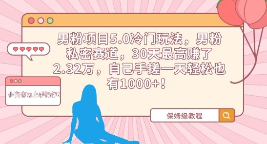 男粉项目5.0冷门玩法，男粉私密赛道，30天最高赚了2.32万，自己手搓一天轻松也有1000+【揭秘】-新星起源