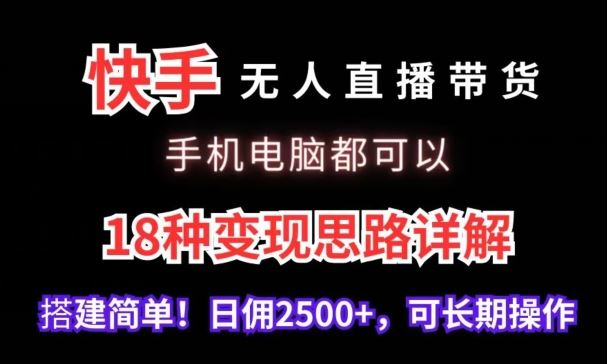 快手无人直播带货，手机电脑都可以，18种变现思路详解，搭建简单日佣2500+【揭秘】-新星起源