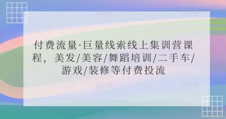 付费流量·巨量线索线上集训营课程，美发/美容/舞蹈培训/二手车/游戏/装修等付费投流-新星起源