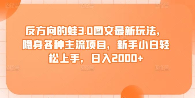 反方向的蛙3.0图文最新玩法，隐身各种主流项目，新手小白轻松上手，日入2000+【揭秘】-新星起源