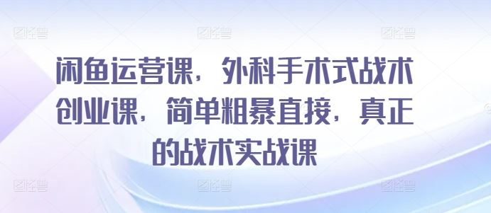 闲鱼运营课，外科手术式战术创业课，简单粗暴直接，真正的战术实战课-新星起源