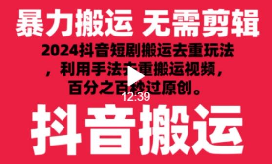 2024最新抖音搬运技术，抖音短剧视频去重，手法搬运，利用工具去重，达到秒过原创的效果【揭秘】-新星起源