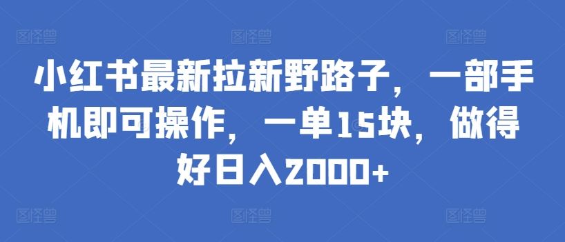 小红书最新拉新野路子，一部手机即可操作，一单15块，做得好日入2000+【揭秘】-新星起源