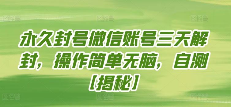 永久封号微信账号三天解封，操作简单无脑，自测【揭秘】-新星起源