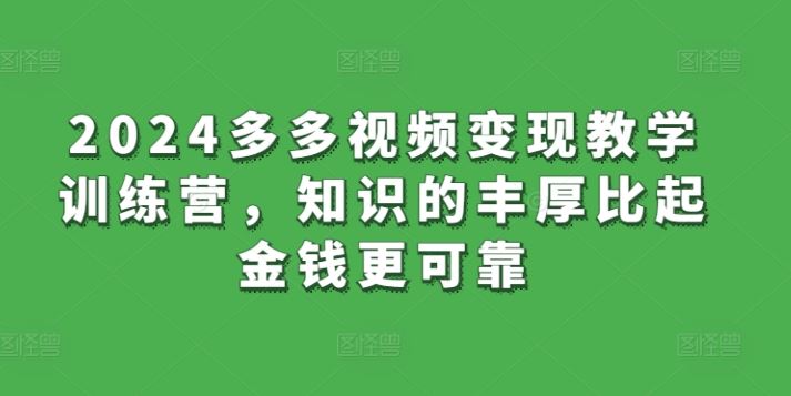 2024多多视频变现教学训练营，知识的丰厚比起金钱更可靠-新星起源