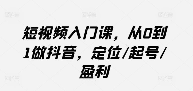 短视频入门课，从0到1做抖音，定位/起号/盈利-新星起源