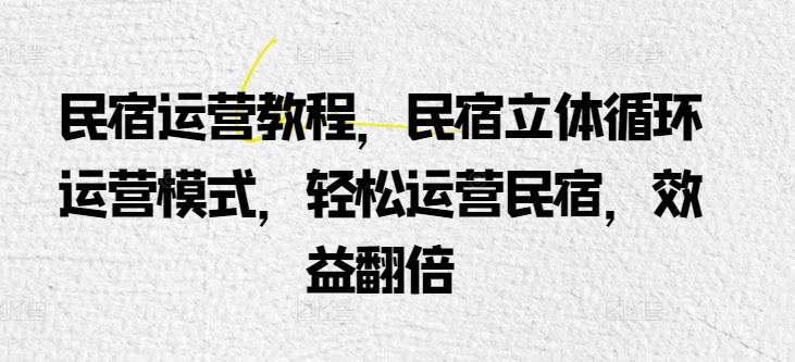 民宿运营教程，民宿立体循环运营模式，轻松运营民宿，效益翻倍-新星起源