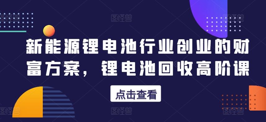 新能源锂电池行业创业的财富方案，锂电池回收高阶课-新星起源