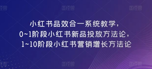 小红书品效合一系统教学，​0~1阶段小红书新品投放方法论，​1~10阶段小红书营销增长方法论-新星起源