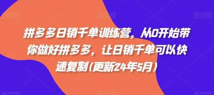 拼多多日销千单训练营，从0开始带你做好拼多多，让日销千单可以快速复制(更新24年5月)-新星起源