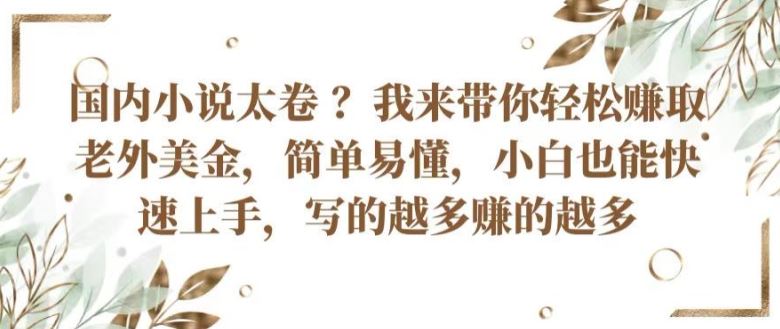 国内小说太卷 ?带你轻松赚取老外美金，简单易懂，小白也能快速上手，写的越多赚的越多【揭秘】-新星起源