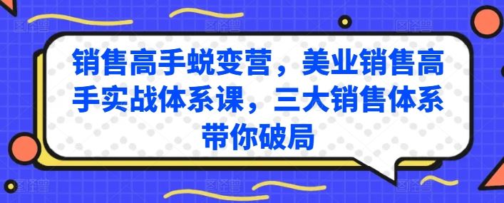 销售高手蜕变营，美业销售高手实战体系课，三大销售体系带你破局-新星起源