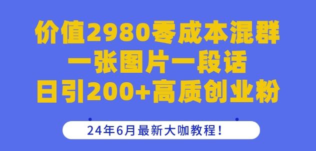 价值2980零成本混群一张图片一段话日引200+高质创业粉，24年6月最新大咖教程【揭秘】-新星起源