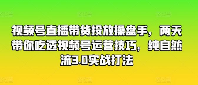 视频号直播带货投放操盘手，两天带你吃透视频号运营技巧，纯自然流3.0实战打法-新星起源