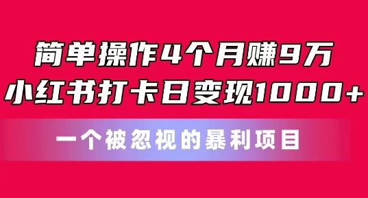 简单操作4个月赚9w，小红书打卡日变现1k，一个被忽视的暴力项目【揭秘】-新星起源