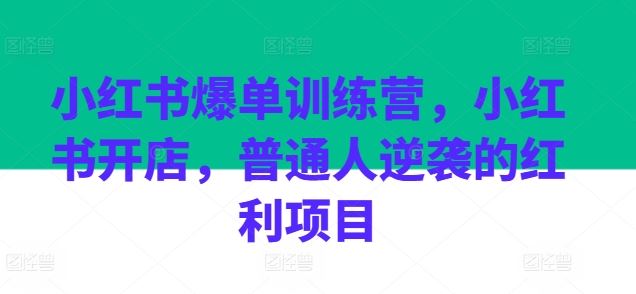 小红书爆单训练营，小红书开店，普通人逆袭的红利项目-新星起源