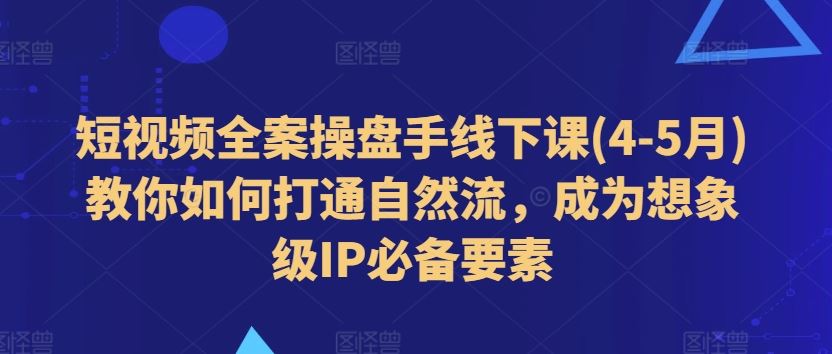 短视频全案操盘手线下课(4-5月)教你如何打通自然流，成为想象级IP必备要素-新星起源