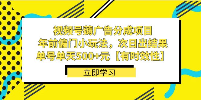 视频号薅广告分成项目，年前偏门小玩法，次日出结果，单号单天500+元【有时效性】-新星起源