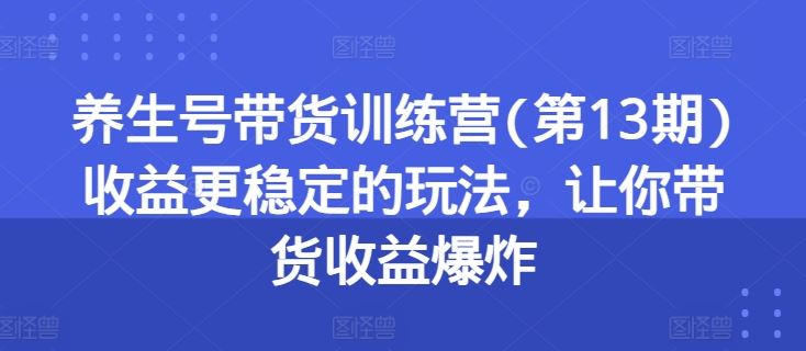 养生号带货训练营(第13期)收益更稳定的玩法，让你带货收益爆炸-新星起源