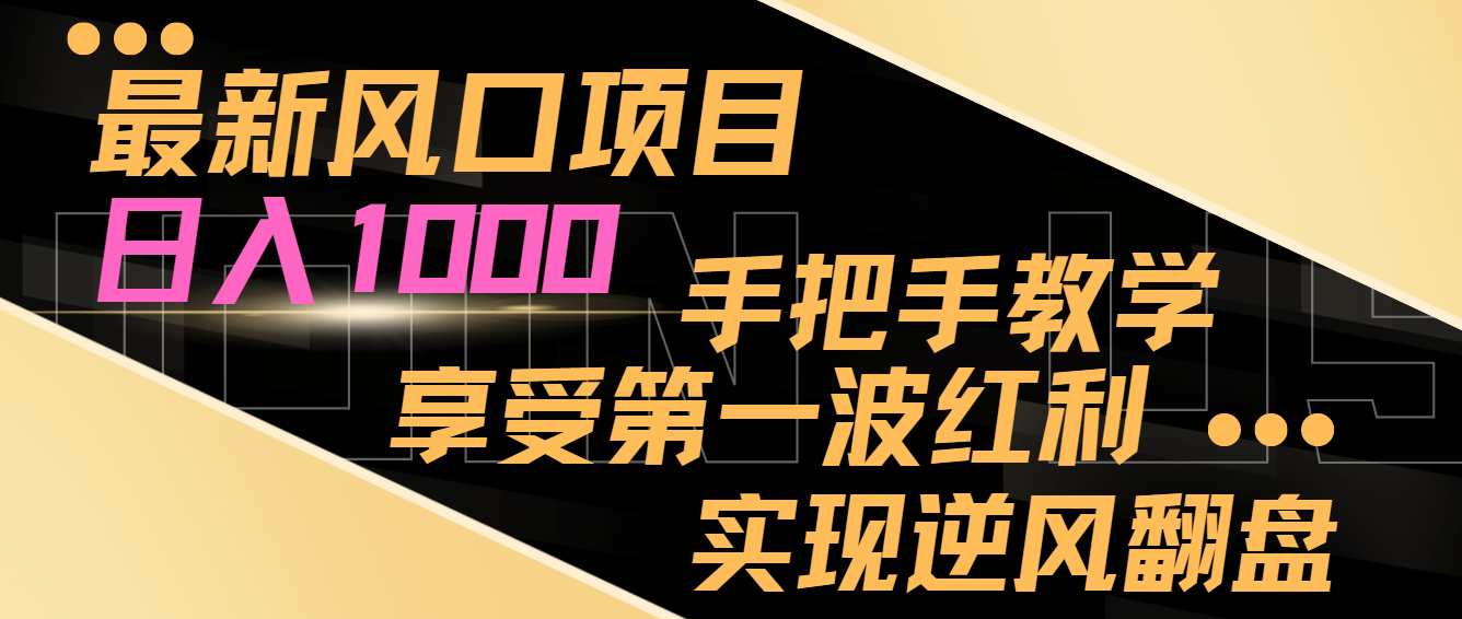 最新风口项目，日入1000，手把手教学，享受第一波红利，实现逆风翻盘-新星起源