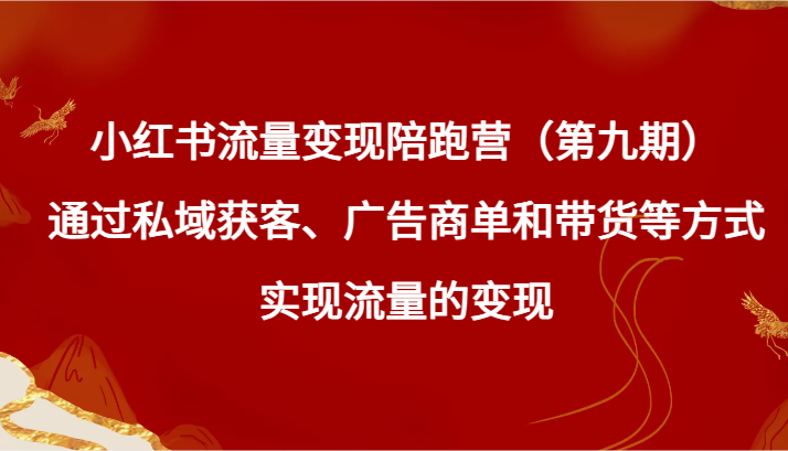 小红书流量变现陪跑营（第九期）通过私域获客、广告商单和带货等方式实现流量变现-新星起源