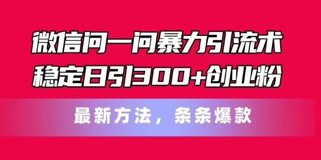 微信问一问暴力引流术，稳定日引300+创业粉，最新方法，条条爆款【揭秘】-新星起源